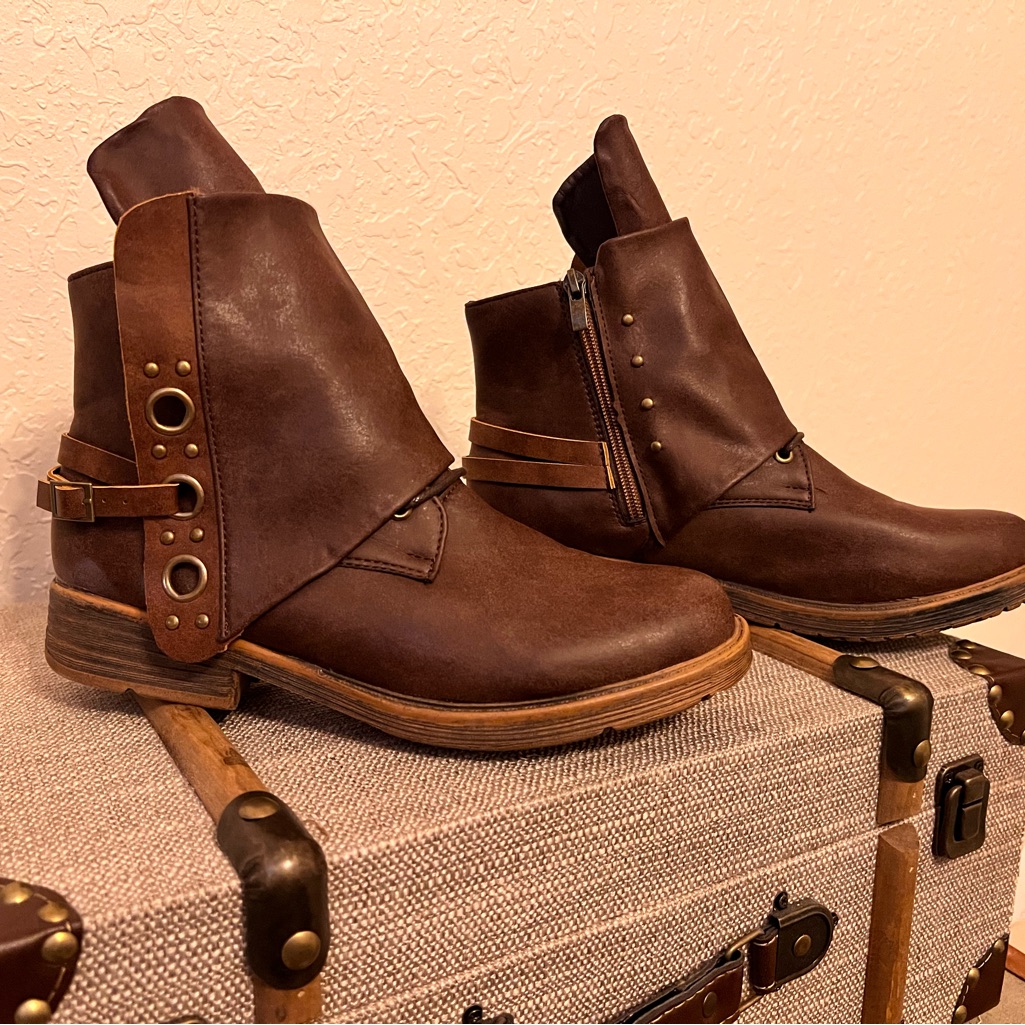 Brown Wide Ankle Slip On Boots- Size 8